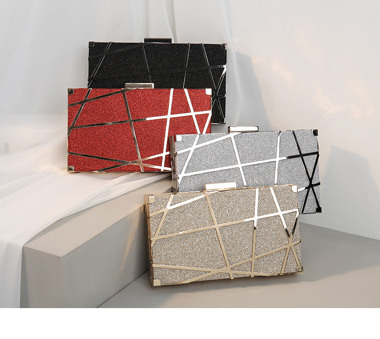 295g Weight Satin Lining Material Lock clasp Closure Type Red Black Gold Metal Geometric Square Evening Bags