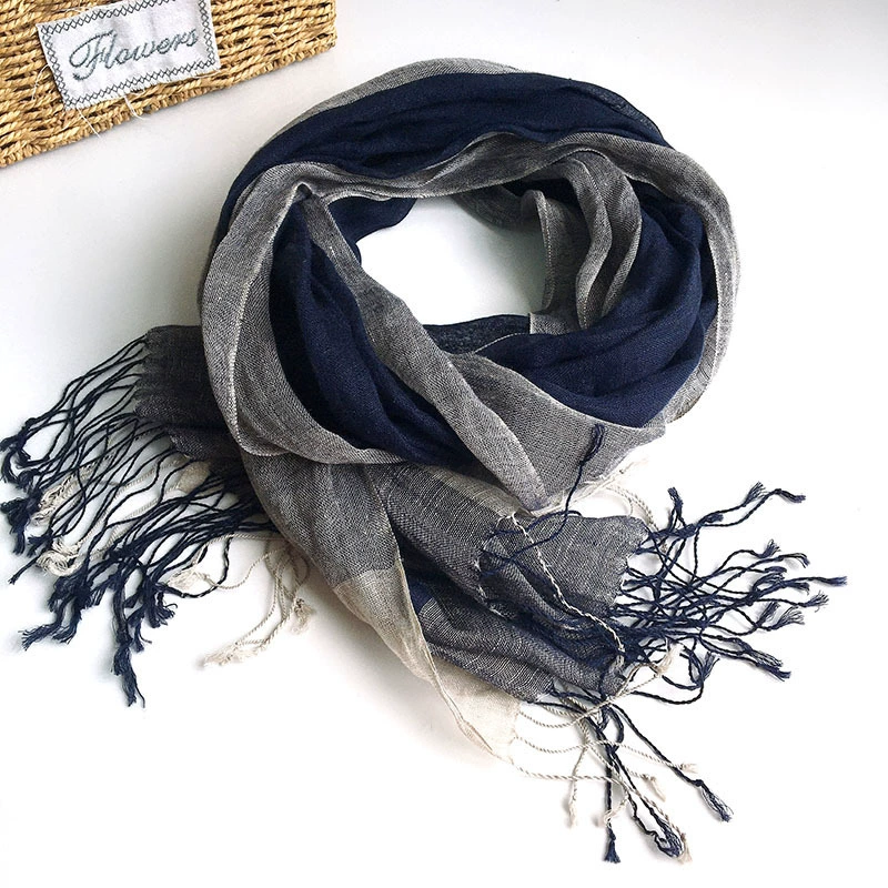 mens infinity scarf Japanese Style navy linen Mens Scarf Fashion Brand Mixed Colors Scarf Spring Autumn Warm Soft Shawls Linen Tassel Scarves mens grey scarf