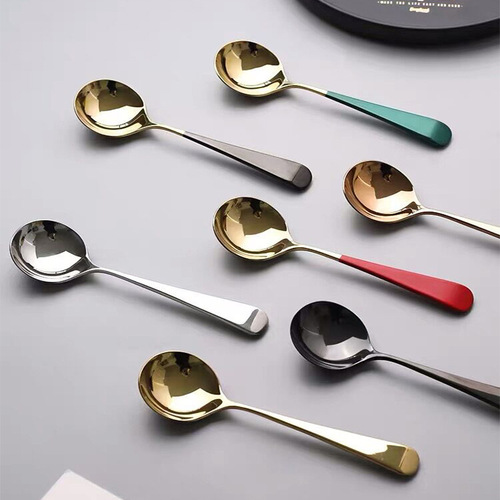 Thickened round spoon 304 stainless steel small spoon ins style creative household thickened cute children's ice cream dessert spoon