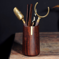 Black Ebony Tea Ceremony Six Gentlemen Cylinder Whole Block Solid Wood Original Wood Gongfu Tea Cup Tray Household Pen Holder Storage Accessories 