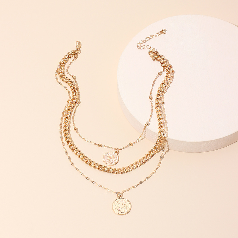 30g Weight Earrings Classification Wedding, Travel Occasion Women'S Gender Gold Color Fashion Multi-layered Wearing Medal Devil's Eye Tag Clavicle Necklace For Women 2