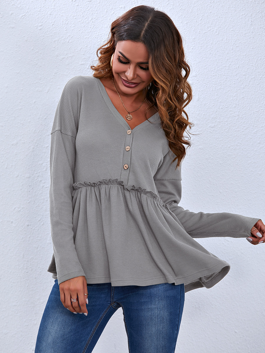 casual V-neck long-sleeved top NSAL6713