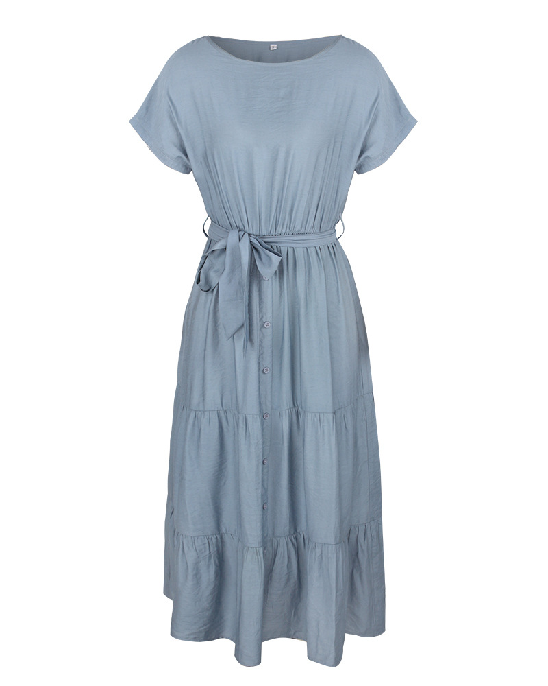 Spring And Summer Waist Simple Solid Color Dress For Women in Dresses