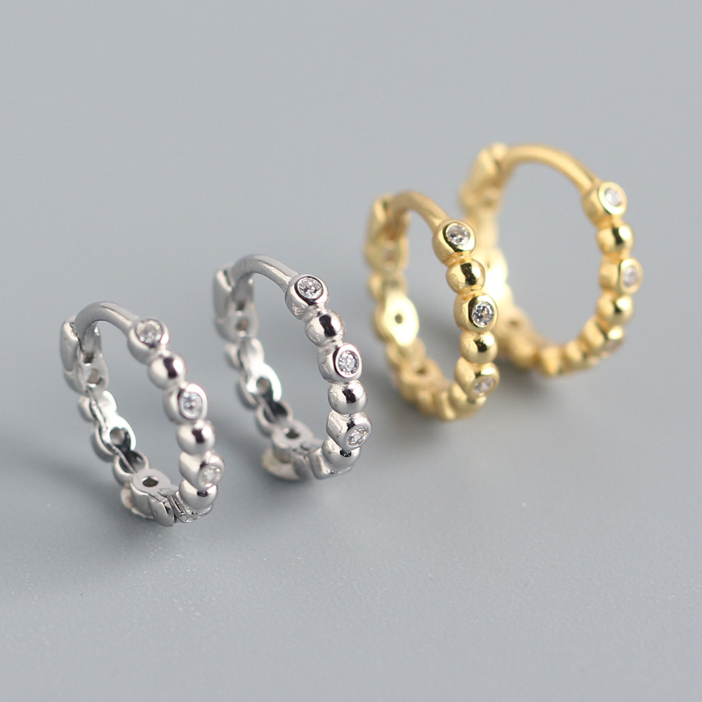 2g Weight Zircon Inlay Material 1 Pair 925 Sterling Silver Zircon Ball Hoop Earrings