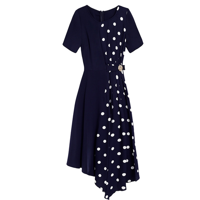 Dress women’s summer women’s polka dot stitching for belly covering and thin medium length A-line skirt