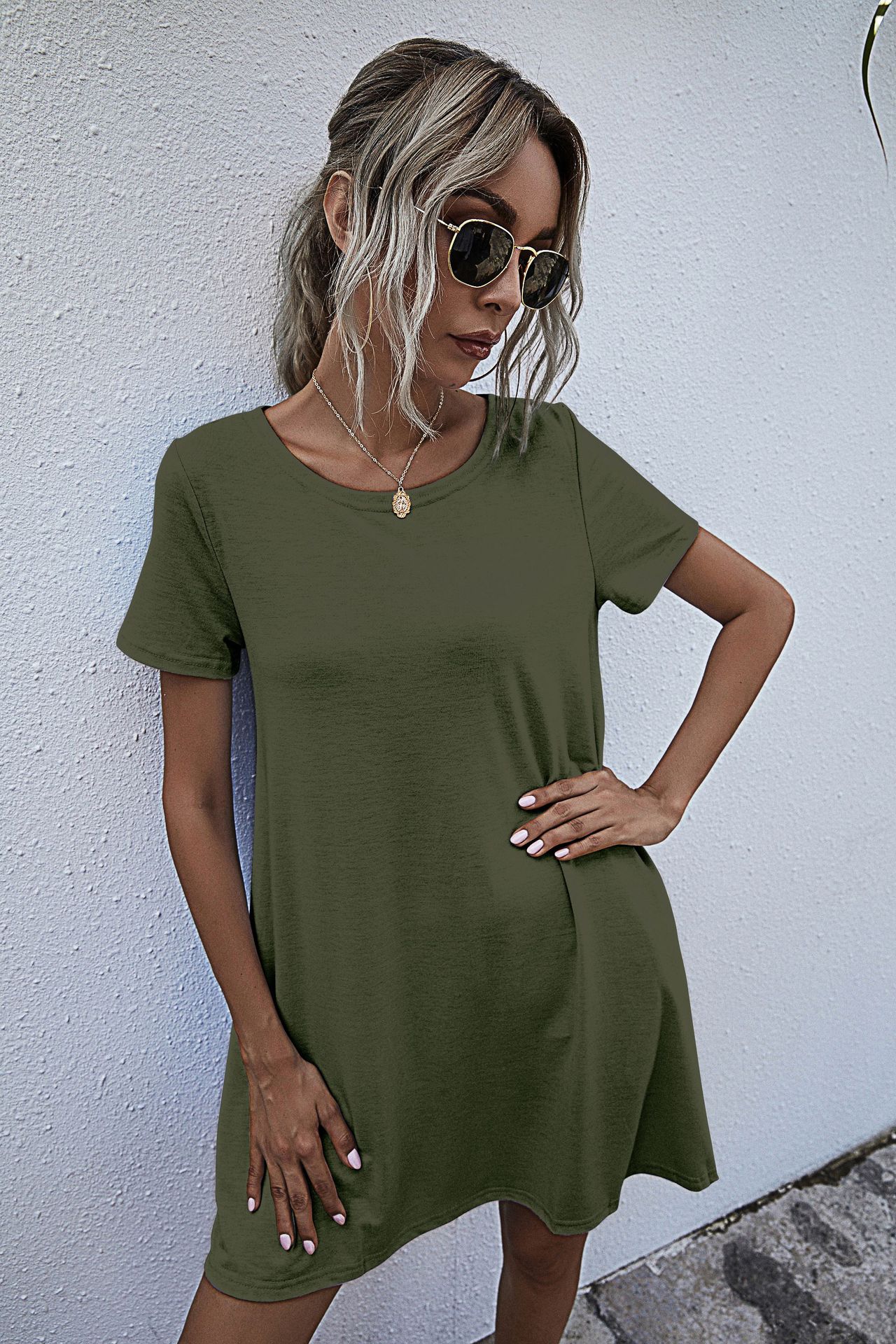 Women Clothing Summer Short Sleeve Pocket Dress 5 Women Clothing Summer Short Sleeve Pocket Dress