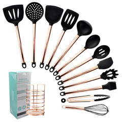 Factory wholesale gold-plated handle silicone kitchenware non-stick silicone kitchenware set cooking spoon and spatula
