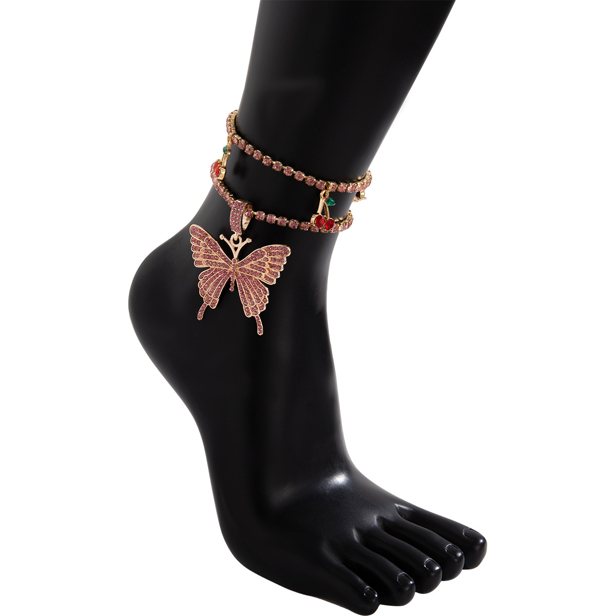 Simple Retro Full Diamond Big Butterfly Cherry Pendant Anklet display picture 11