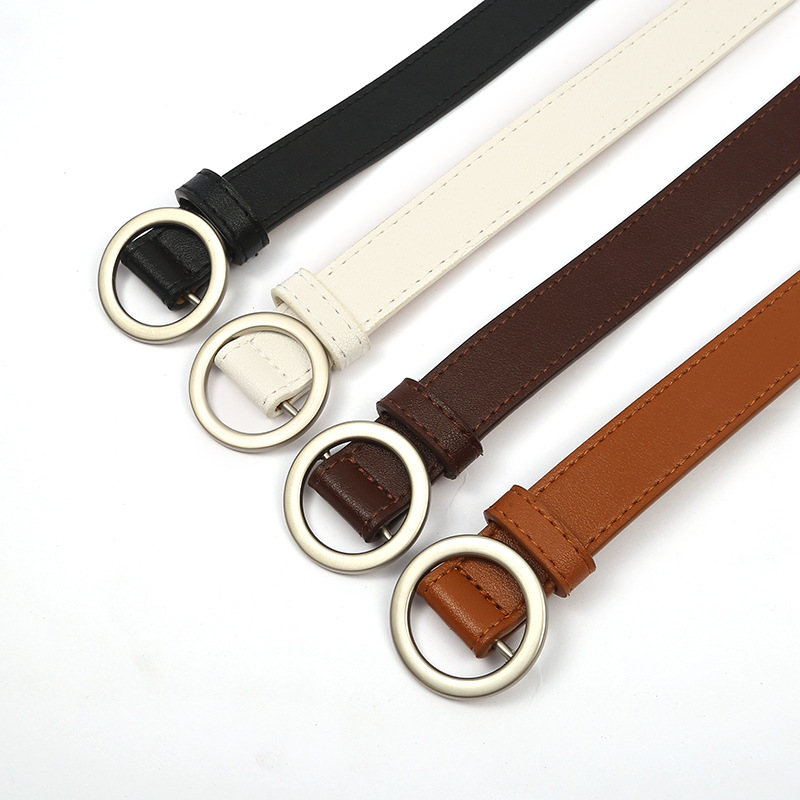 Casual Round Pu Leather Alloy Metal Button Belt display picture 3