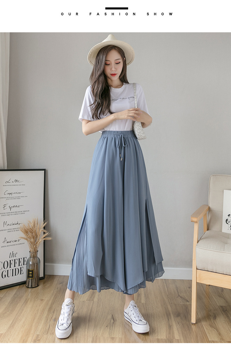 Pleated Chiffon Wide-Leg Slim High Waist Pants NSFYF56256