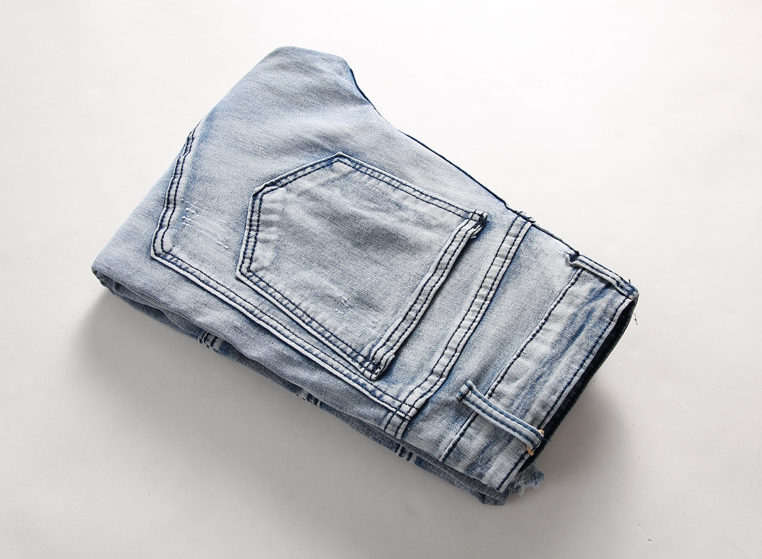 Men's jeans with personalized trendy folds, slim fit and elastic fit, men's fashionable pants_voghion.com