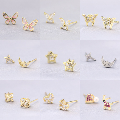 Stall 925 silver needle earrings, unique design sense, one-week earrings, minimalist and small, diamond gold earrings, collection of 21