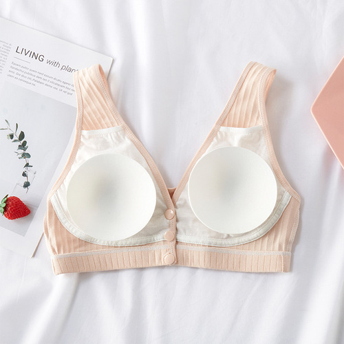 New spring and summer thin bamboo cotton large size nursing bra without rims front buckle vertical stripe pure cotton maternity bra