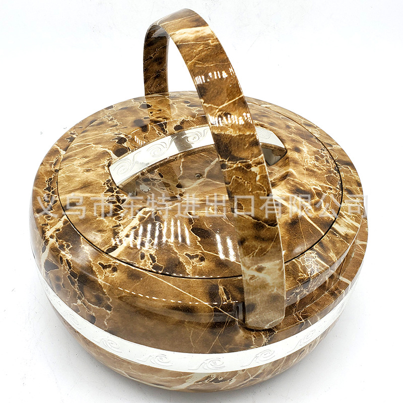 Stainless steel Japanese lunch box, multi-purpose round food compartment, family picnic, marble-patterned foreign trade picnic lunch box detail image 8