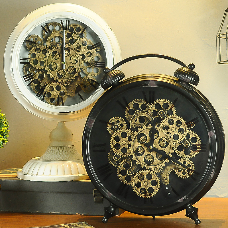 美式复古座钟家用客厅桌面创意台式摆件电视柜办公桌简约铁艺钟表