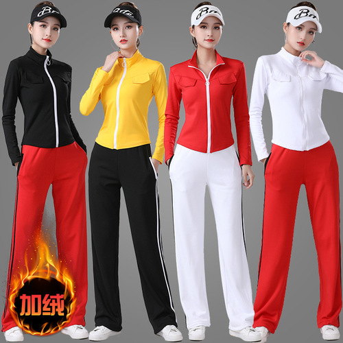 Mumu Da Winter New Square Dance Suit with Fleece Long Sleeve Athletic Fitness Dress for Women Dance Group Exercise Wear