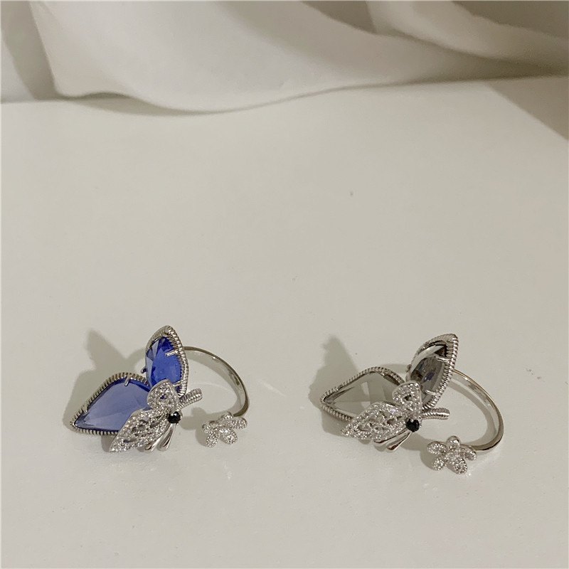 flash diamond rhinestone butterfly zircon open ring