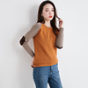 Korean fashion contrast style long sleeve round neck T-shirt