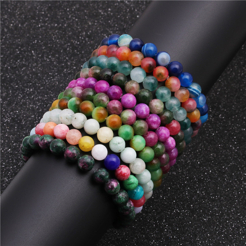 Cross-border Hot Sale 8mm Perlen Armband Farbe Gemischte Farbe Stretch Faden Perlen Armband display picture 3