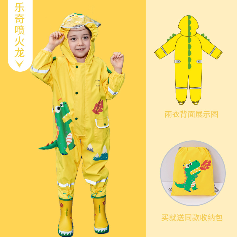 Children's Raincoat Boys' and Girls' Kindergarten Dinosaur Raincoat Poncho Cute Cape Schoolbag for Primary School Students Rain Gear