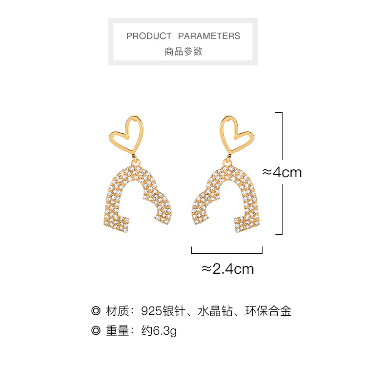 Fashion 925 Silver Pin Earrings Creative Design Wild Diamond Earrings Love Earrings Wholesale Nihaojewelry display picture 1