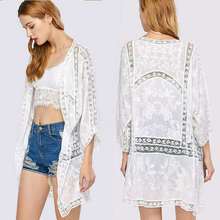 2023韩国东大门镂空勾花中长款蕾丝女开衫 沙滩度假比基尼防晒衣