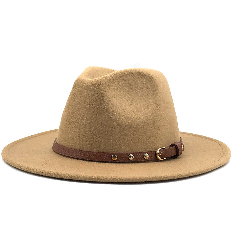 Solid Color Pattern British Jazz Autumn And Winter New Woolen Simple Wool Felt Big Flat-brimmed Hats