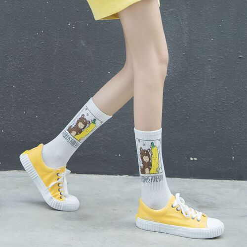 Combed cotton socks women's mid-calf spring and summer ins style cartoon European and American Simpsons versatile Korean version cute mid-calf trendy socks