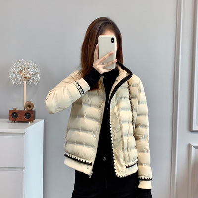 羽绒服女短款轻薄超美刺绣 小香款90白鸭绒修身新款羽绒服女