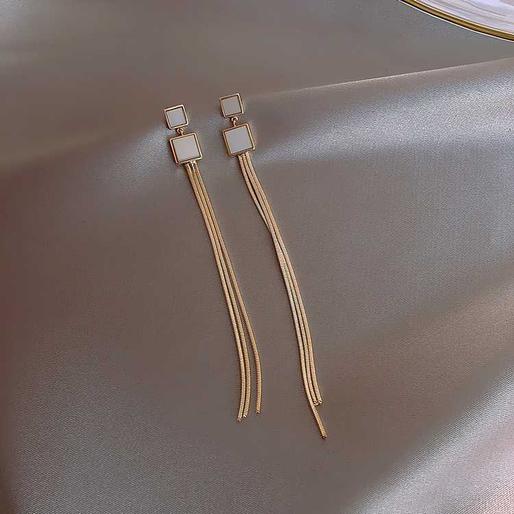 925 Silver Needle Square Long Tassel Korean Simple  New Trend Simple Earrings display picture 2