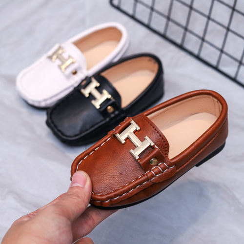 Children's single shoes, spring new British style retro small leather shoes, boys' slip-on beanie shoes, boys' shoes, sewing bag shoes