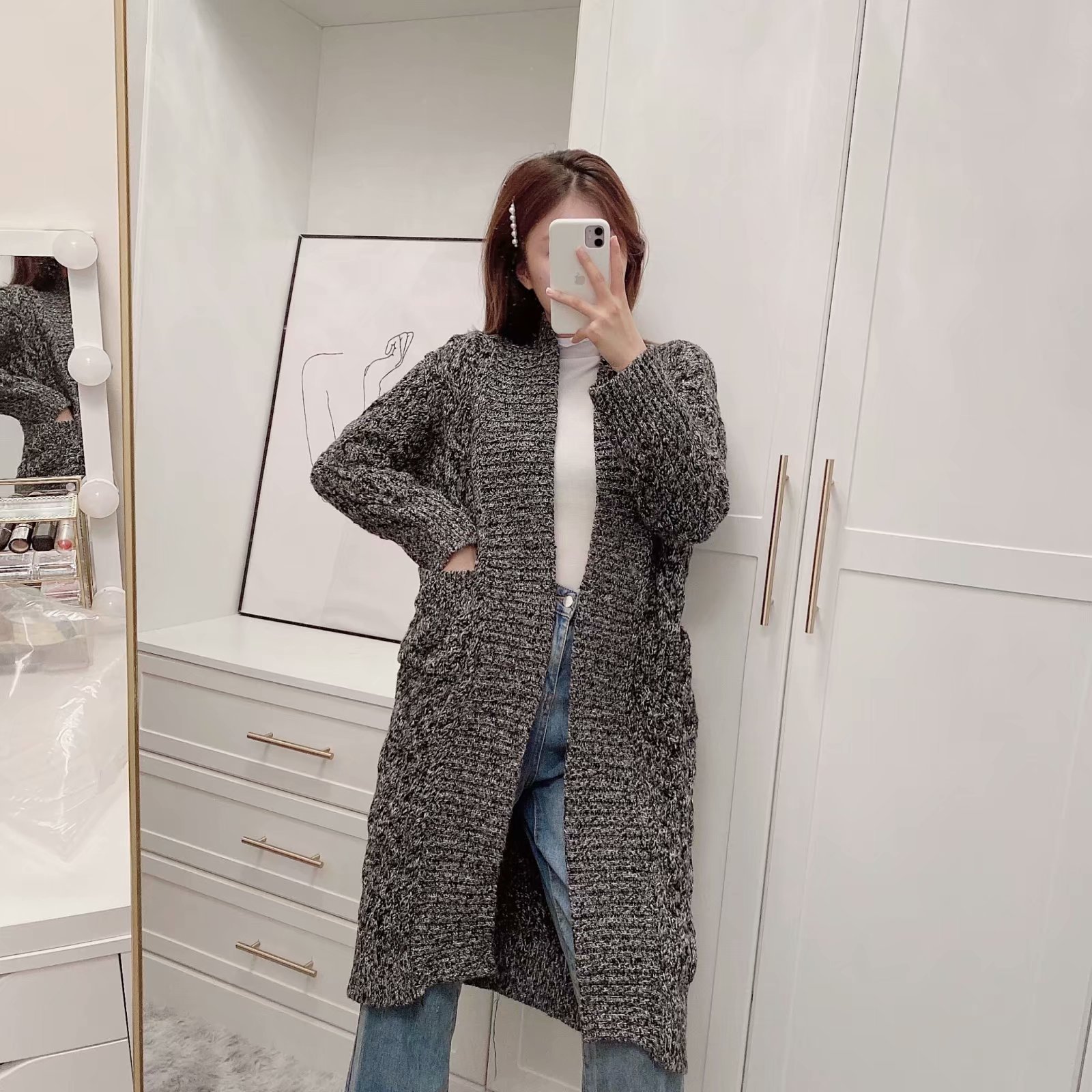 wholesale autumn cross pattern long knitted coat NSAM6840