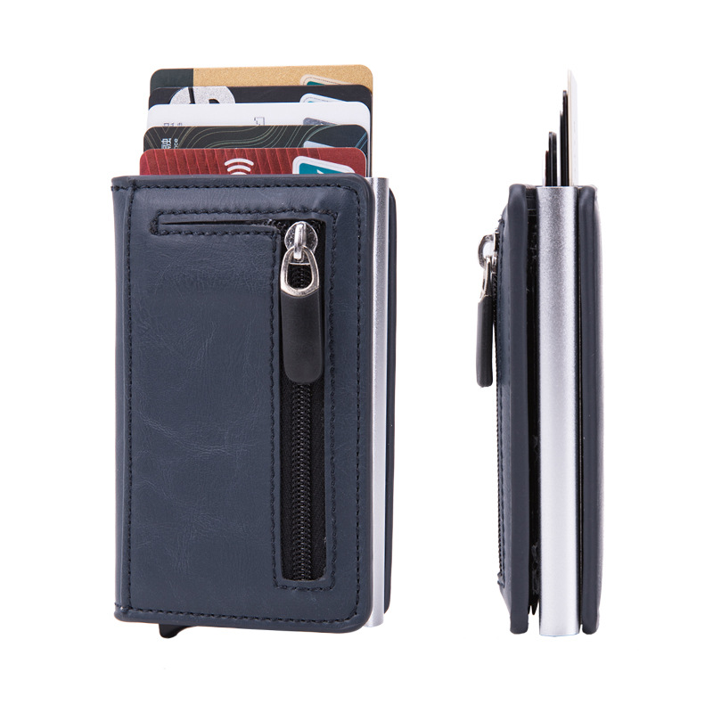 Fibra de carbono caja de tarjeta automática hombres mujeres Acero inoxidable tarjeta de crédito titular cartera RFID tarjeta de visita caso nuevo logotipo