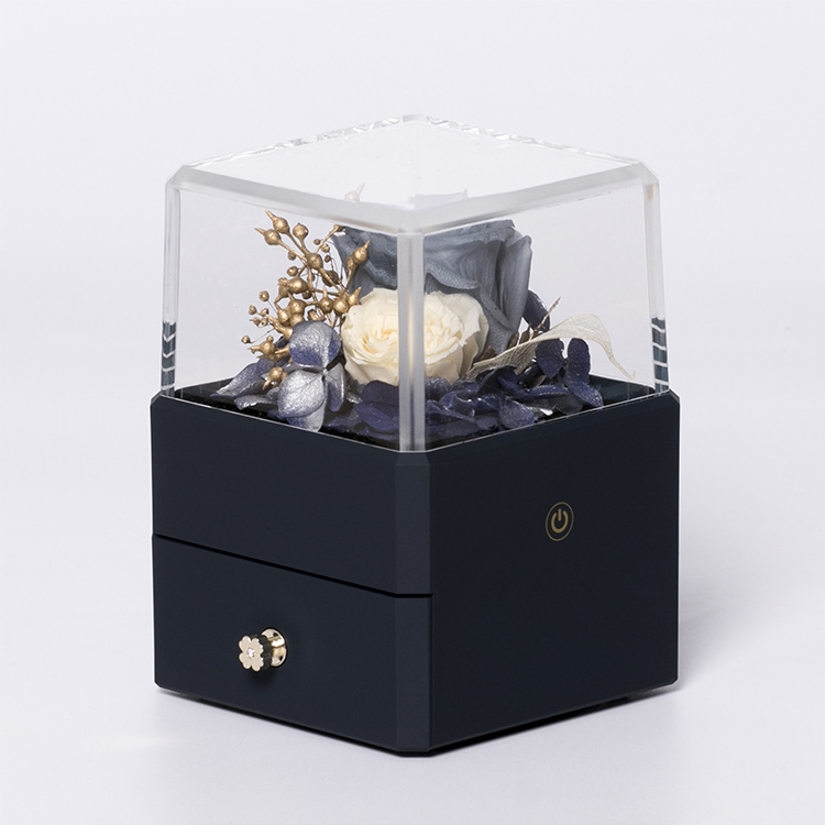 七夕方形永生花 礼盒LED灯盒浪漫情人节礼盒圣诞首饰抽屉首饰盒