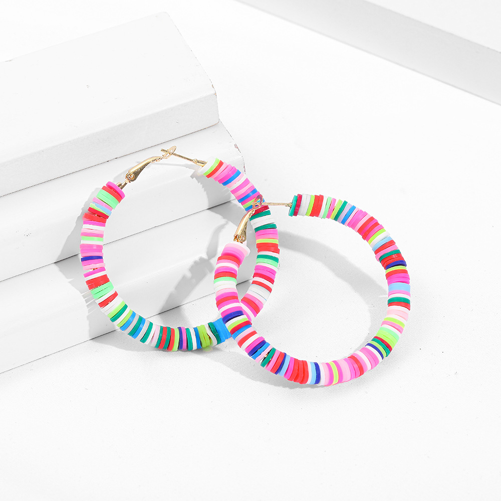 hot sale beach C-shaped soft pottery color exaggerated earrings wholesale