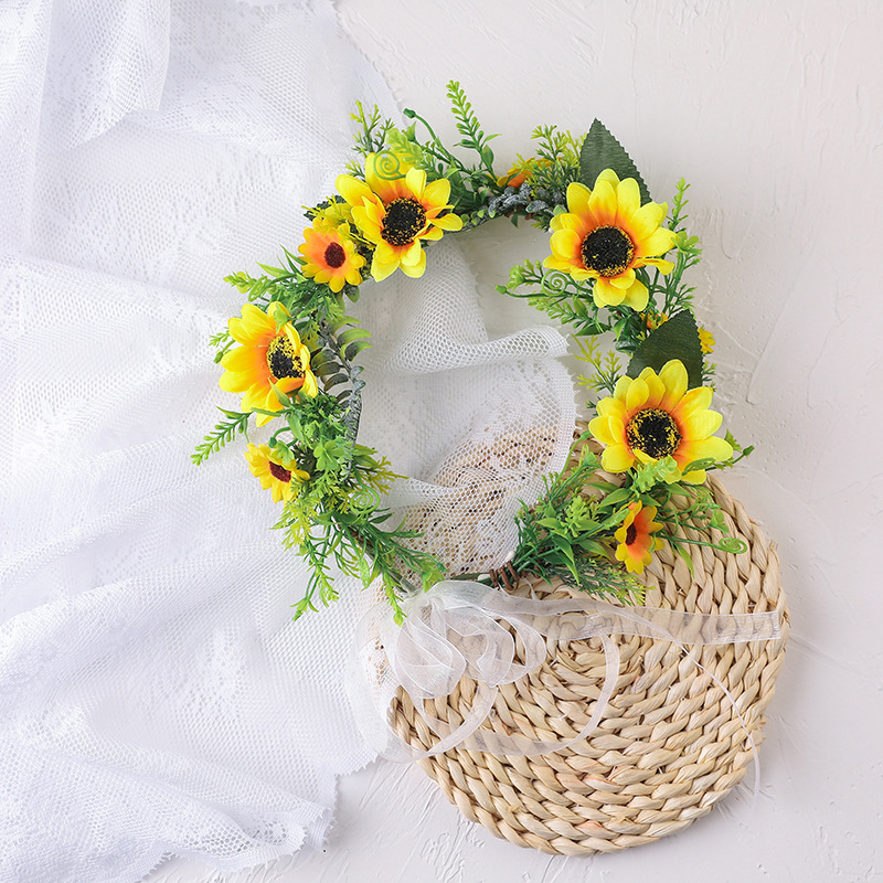 Braut, Brautjungfern, Haarschmuck Für Kinder, Kopfbedeckungen, Stirnbänder, Haarringe, Großhandel, Weihnachtsfeier, Sonnenblumenkranz display picture 1