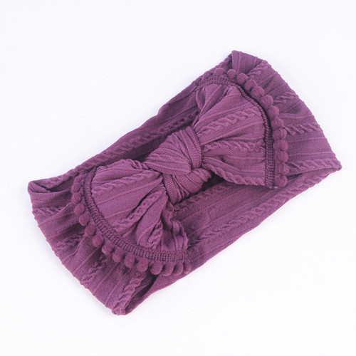 Amazon super soft fashionable wide jacquard baby headband bow fur ball edge hairband cute headband for girls