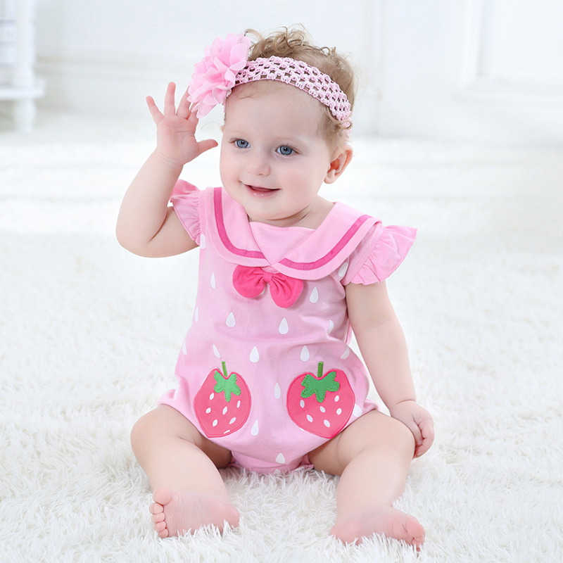 Summer New Comfortable Navy Collar Strawberry Triangle Romper Romper 0-3 Years Old Children's Wear display picture 7