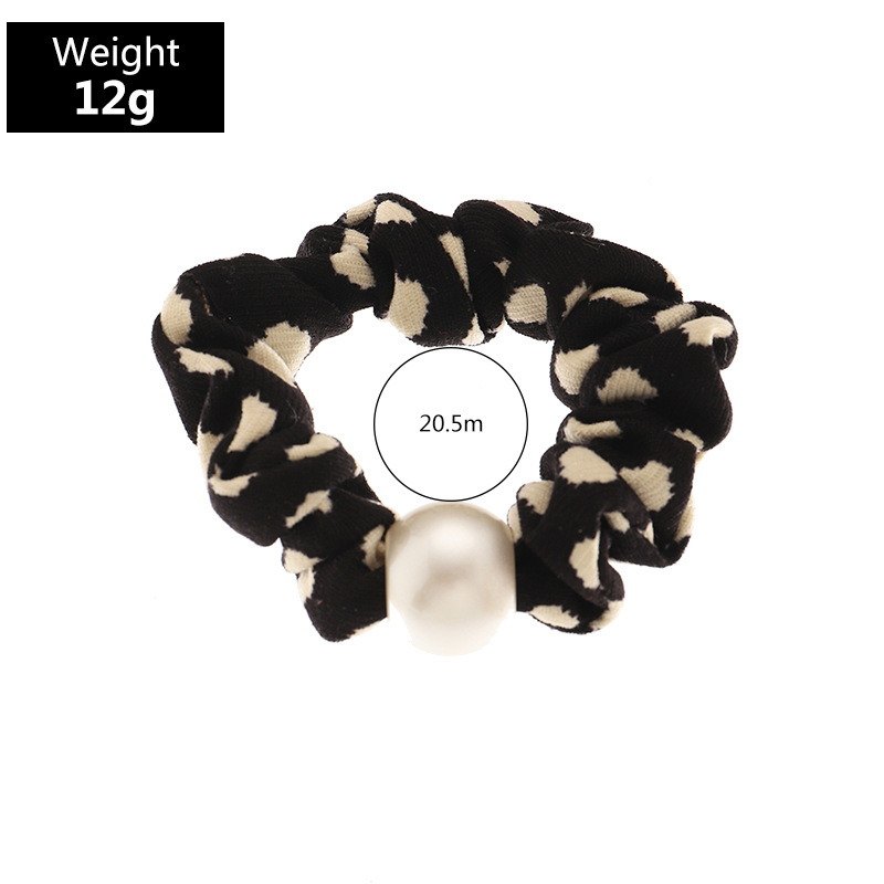 Korean Striped Pearl  Leopard Print Hair Scrunchies display picture 2