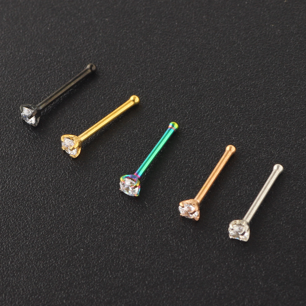 Rose Gold Nose Stud 18G Surgical Steel Straight/Curved Nose Pin for Women Earring Body Jewelry detail image 11