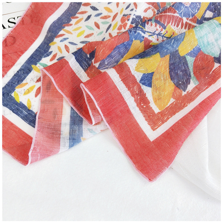 50g Weight Silk Scarf Classification Travel Occasion Unisex Gender Printing Design Sweet Style Grey&Pink, Grey, White, Purple, Green, Blue, Camel, Yellow, Black Color Cotton Linen Small Square Scarf 无