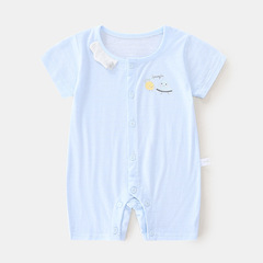Baby Onesie for Summer: Short-Sleeve, Single-Button, Pure Cotton Romper with Bib—Thin-Style Pajamas with Closed Crotch