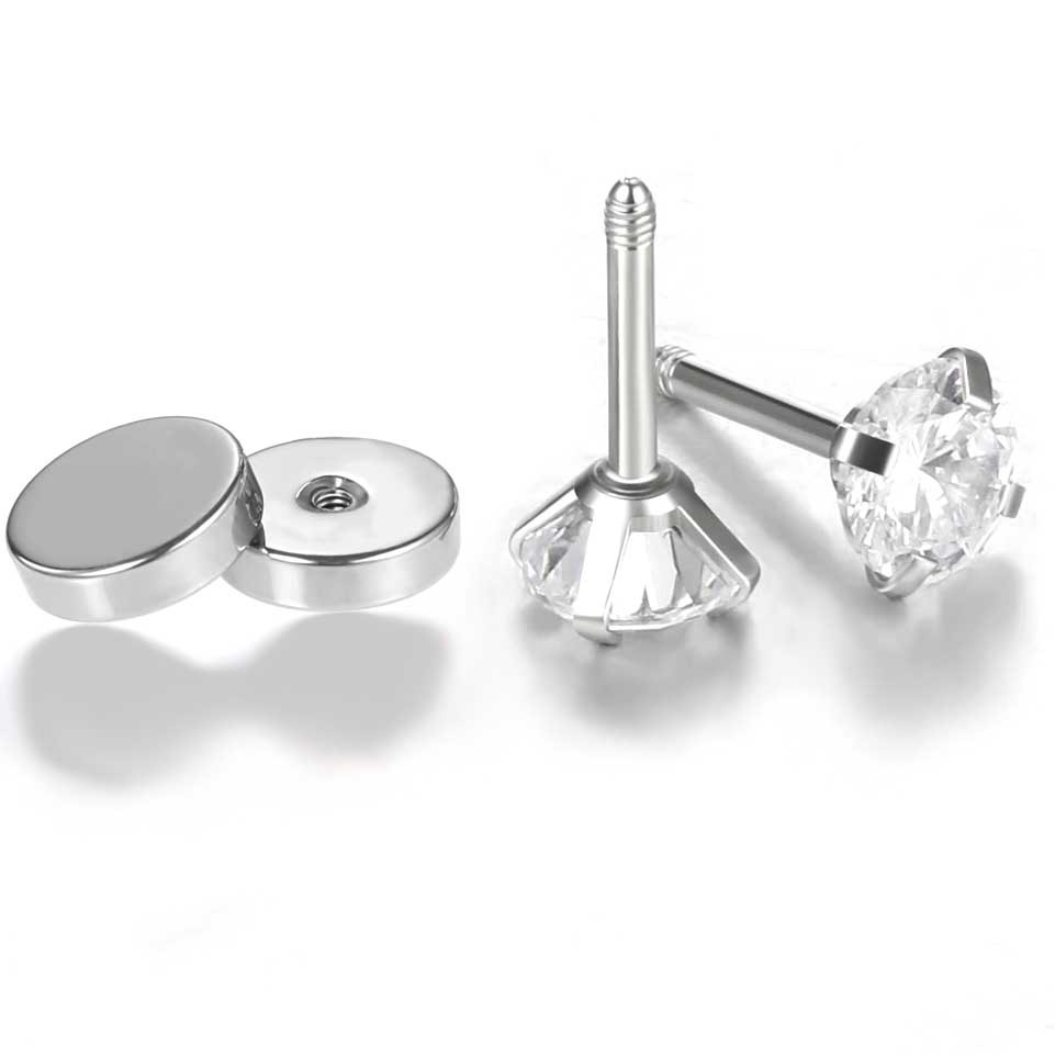 1 Piece Simple Style Round Inlay Stainless Steel Zircon Ear Studs display picture 1