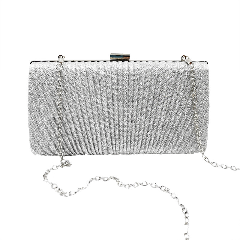 All Seasons Season Women'S Gender Fashion Style Black Gold Silver Pu Leather Solid Color Square Folds Clutch Evening Bag