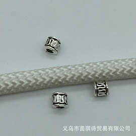 5*5mm合金2.5mm孔径圆柱花纹小孔珠子diy手链脚踝链隔珠批发
