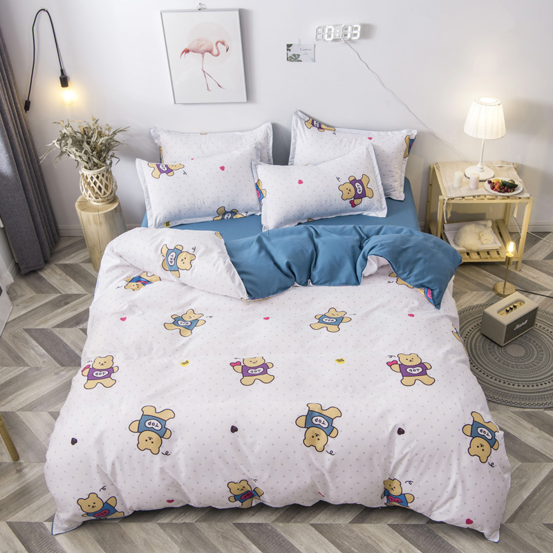 新款芦荟棉印花四件套 简约磨毛床单批发一件代发 床上用品套件三