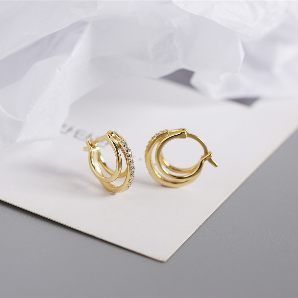 Wedding Occasion 925 Sterling Silver Material 1 Pair 925 Sterling Silver Round Zircon Electroplating 18K Real Gold Plated Platinum Plated Earrings