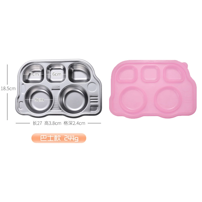 YiMi Cartoon Kids Dinner Plate, Stainless Steel, Thickened, Anti-Scald, Kid-Safe Fall-Proof Home Use