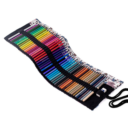 Printed canvas colored pencil curtain 24 pcs 36 pcs 48 pcs 72 pcs large capacity art sketch pencil bag stationery box