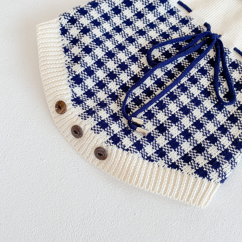 Instagram Primavera e Autunno Abbigliamento Bambina Neonata Tuta in Maglia a Quadri Borsa Farewell Sweetheart Triangolo_voghion.com